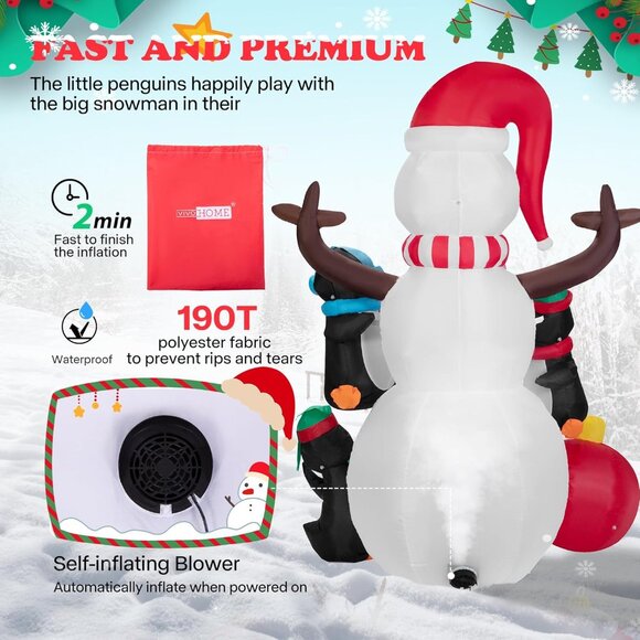 🆕6FT Christmas Inflatable Snowman with Penguin and Red Ball Outdoor Decoration - Picture 7 of 10